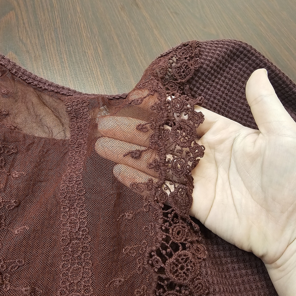 Free People Three-Quarter Sleeve Top Burgundy Color Size M - Picture 5 of 11